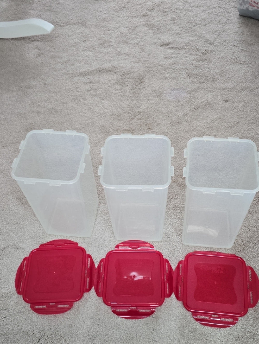 Red-Lid Clear Plastic Pet Food Storage Containers - Set of 3